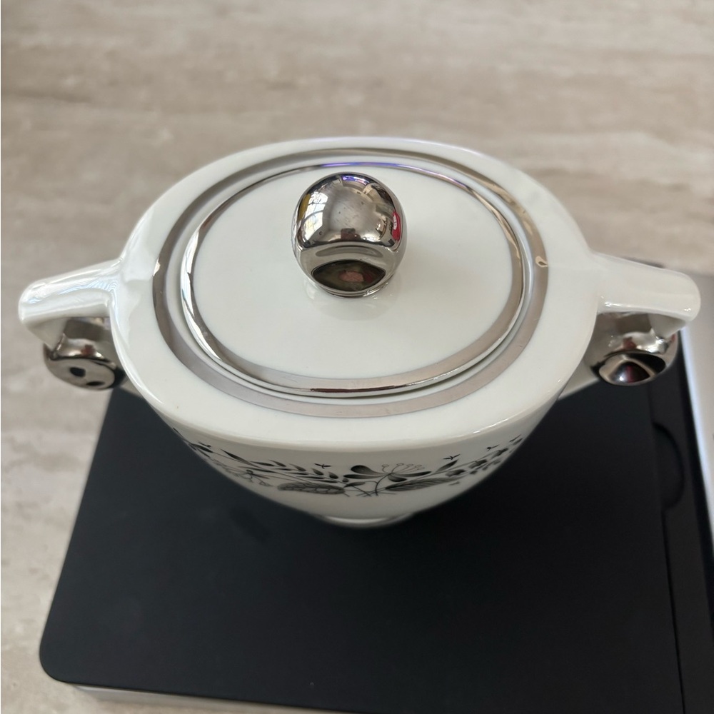 Elegant White and Silver Sugar Bowl